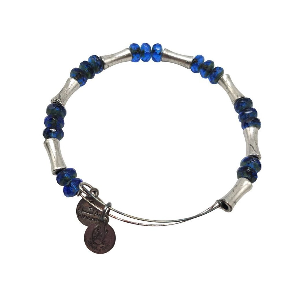 Alex and Ani Glade Azure Blue Beaded Silver Tone Bangle Bracelet